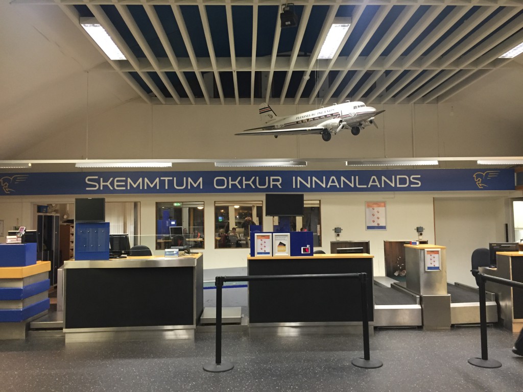 Closed counters of the Reykjavik Airport.