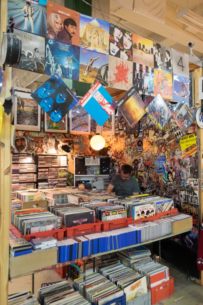 A stall selling vinyl records at the Kolaportið flea market